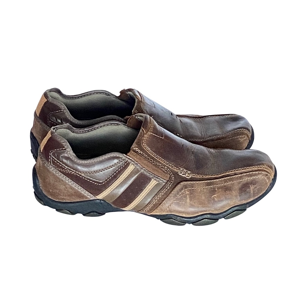 Skechers Relaxed Fit Memory Foam Brown Leather Loafers Extra Wide Mens 8.5 64275